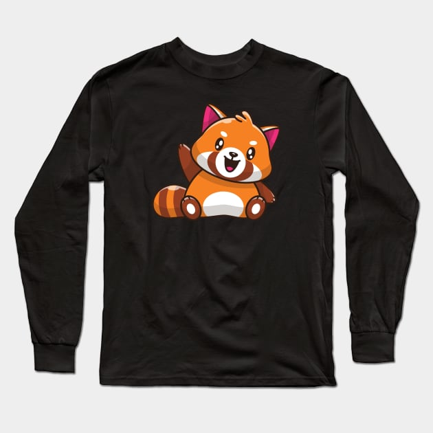 Cute Red Panda Waving Hand Cartoon Long Sleeve T-Shirt by Catalyst Labs